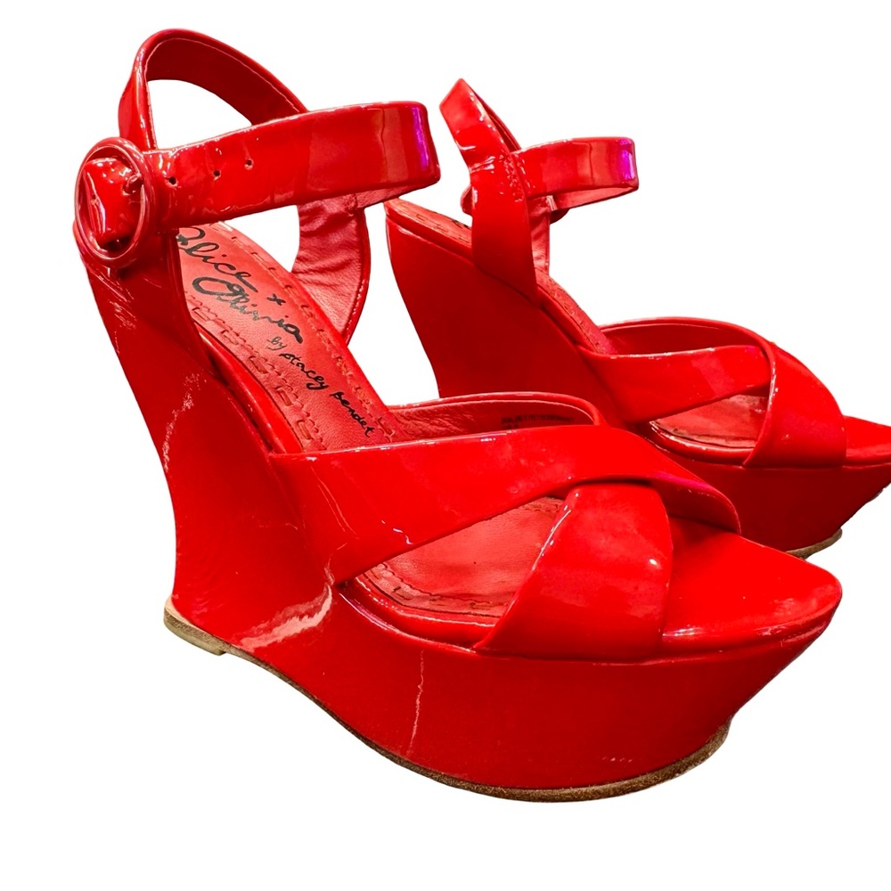 Alice + Olivia Red Wedge Sandals Womens 6 Vibrant Summer Heels EUC